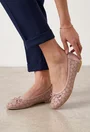 Balerini dama roz din piele cu model si funda