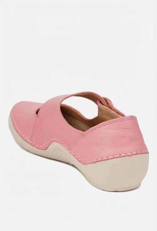 Balerini dama roz din piele naturala cu bareta