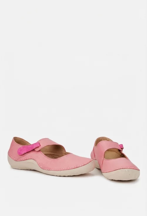 Balerini dama roz din piele naturala cu bareta