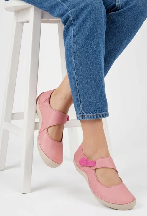 Balerini dama roz din piele naturala cu bareta