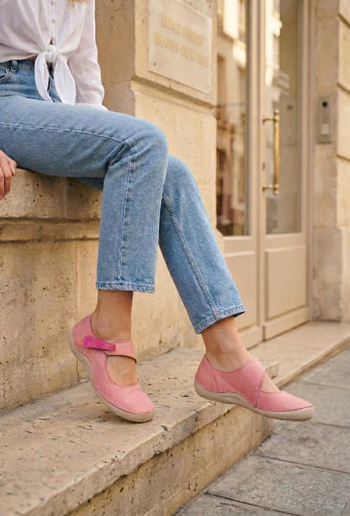 Balerini dama roz din piele naturala cu bareta