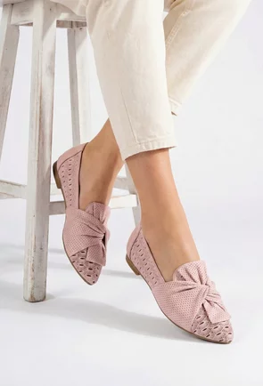 Balerini dama roz din piele naturala perforata