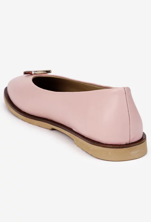 Balerini dama roz pudra din piele cu ornament auriu