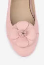Balerini dama roz pudra din piele cu ornament floare