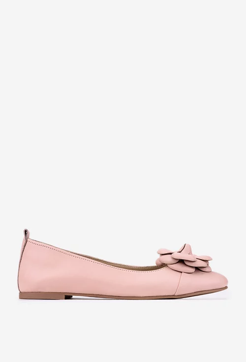 Balerini dama roz pudra din piele cu ornament floare
