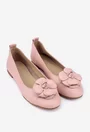 Balerini dama roz pudra din piele cu ornament floare