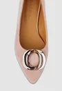 Balerini dama roz pudra din piele intoarsa cu ornament