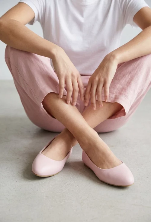 Balerini dama roz pudra din piele naturala