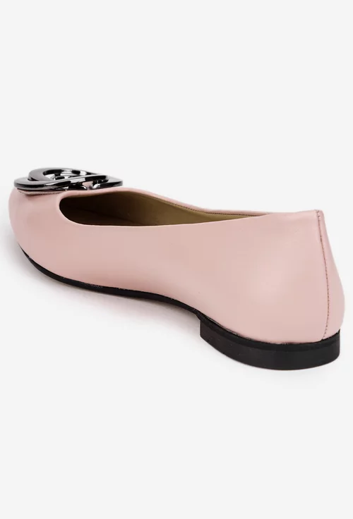 Balerini dama roz pudra din piele naturala cu ornament