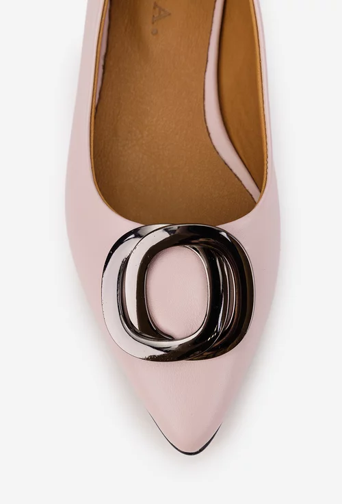 Balerini dama roz pudra din piele naturala cu ornament