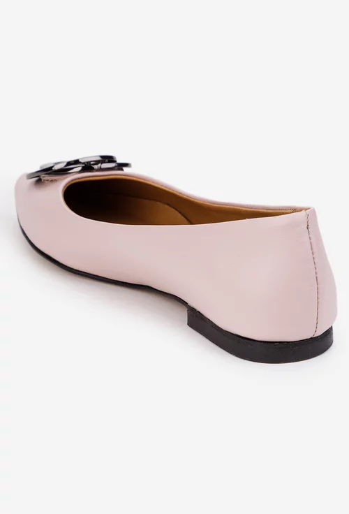 Balerini dama roz pudra din piele naturala cu ornament