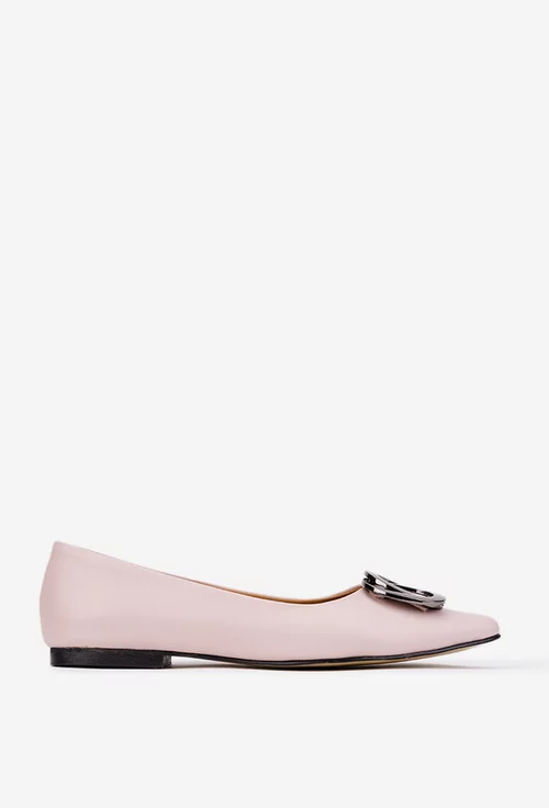 Balerini dama roz pudra din piele naturala cu ornament