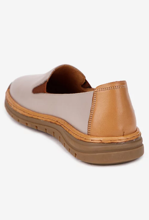 Balerini dama taupe cu maro din piele naturala