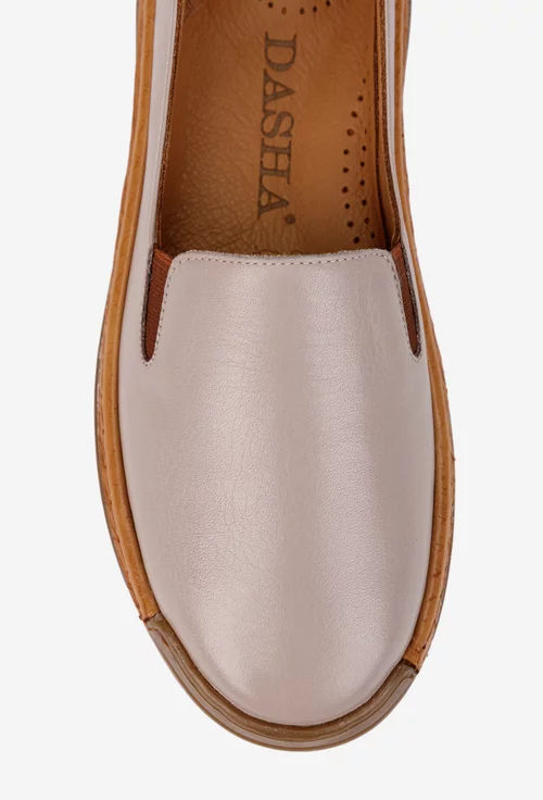 Balerini dama taupe cu maro din piele naturala