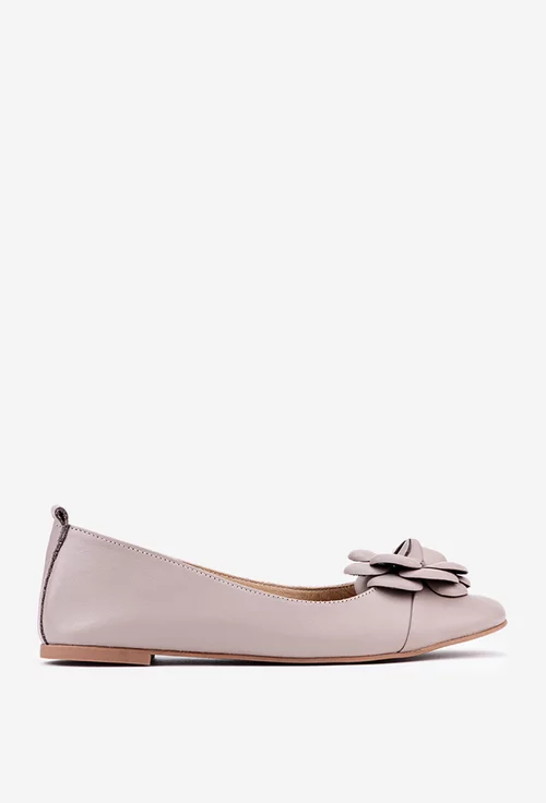 Balerini dama taupe din piele cu ornament floare