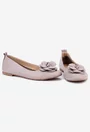 Balerini dama taupe din piele cu ornament floare