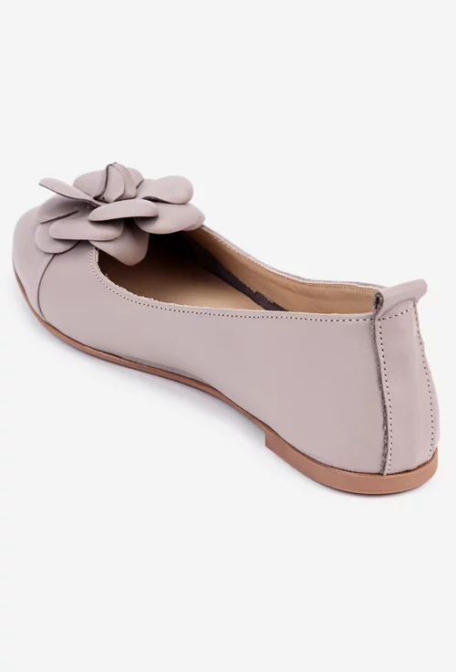Balerini dama taupe din piele cu ornament floare