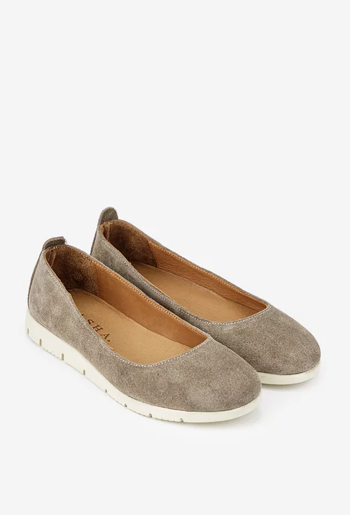 Balerini dama taupe din piele intoarsa