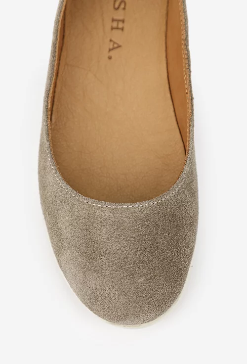 Balerini dama taupe din piele intoarsa