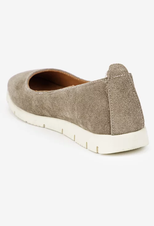 Balerini dama taupe din piele intoarsa