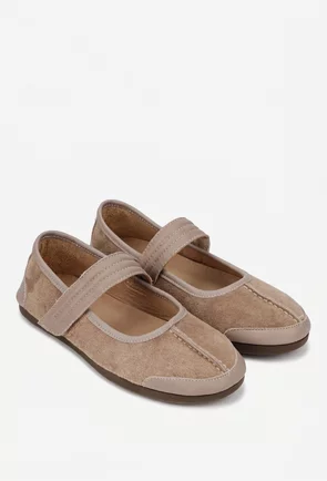 Balerini dama taupe din piele intoarsa