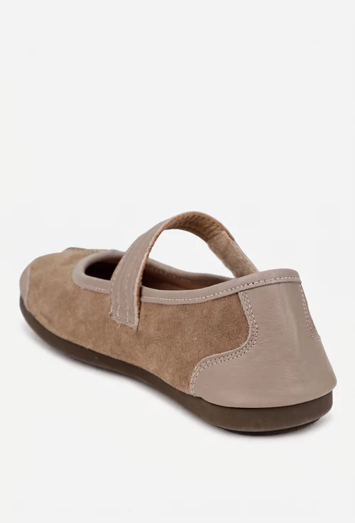 Balerini dama taupe din piele intoarsa
