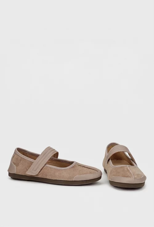 Balerini dama taupe din piele intoarsa