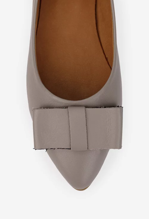 Balerini dama taupe din piele naturala cu varful ascutit
