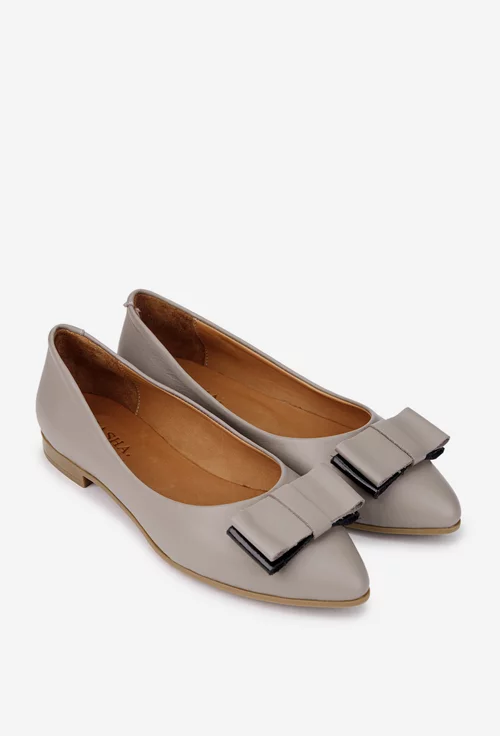 Balerini dama taupe din piele naturala cu varful ascutit