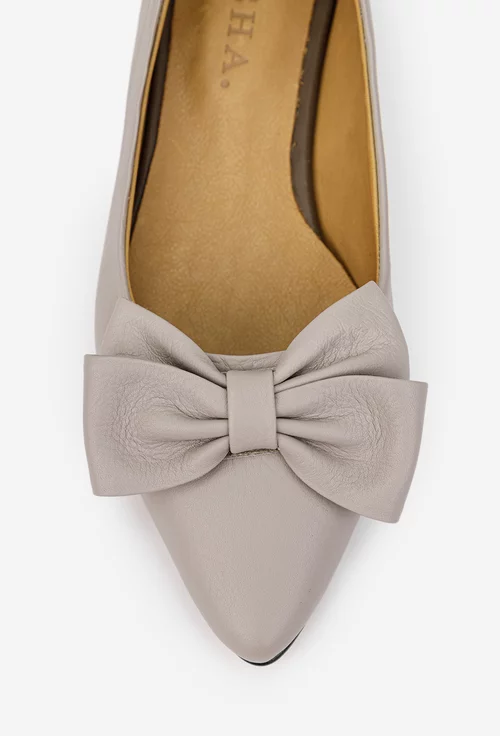 Balerini dama taupe din piele naturala cu varful ascutit