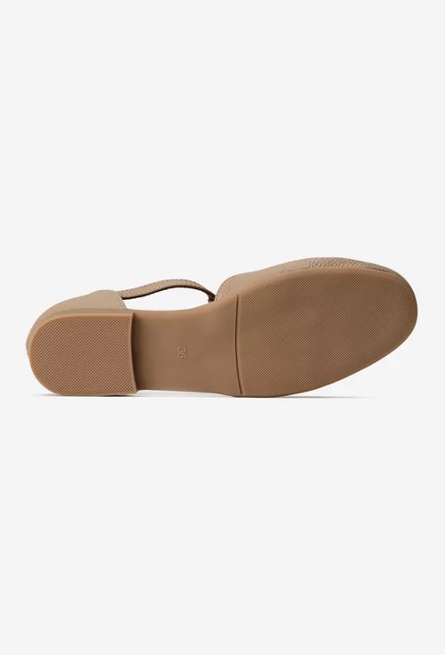 Balerini dama taupe din piele texturata cu bareta in T