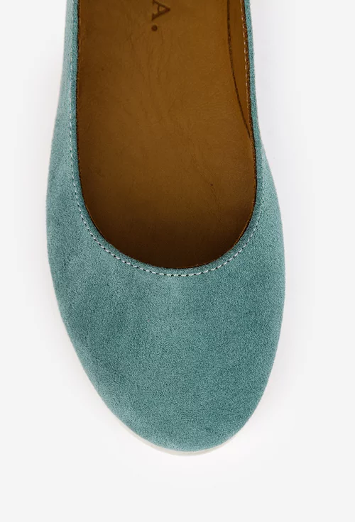 Balerini dama turcoaz din piele intoarsa