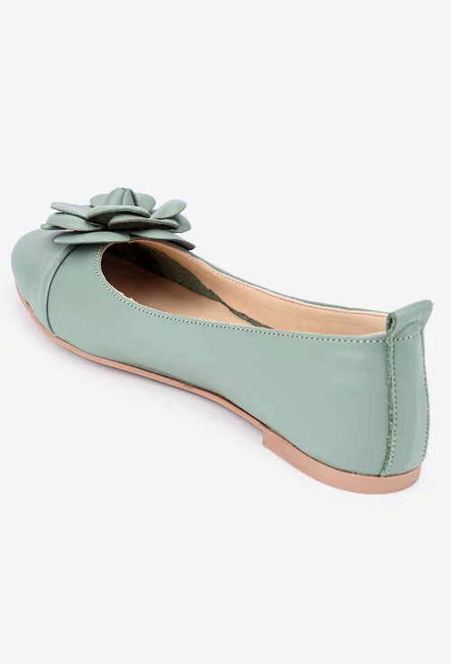 Balerini dama verzi din piele cu ornament floare