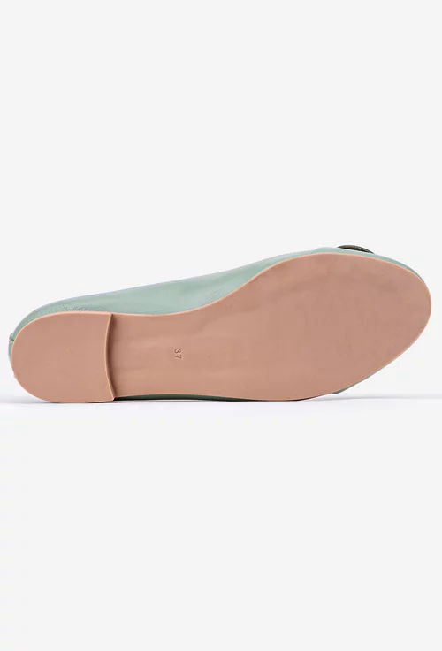 Balerini dama verzi din piele cu ornament floare