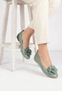 Balerini dama verzi din piele cu ornament floare