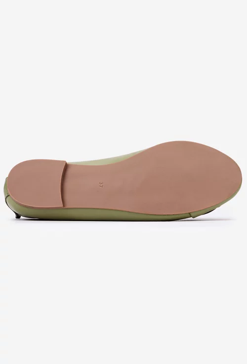 Balerini dama verzi din piele cu ornament floare