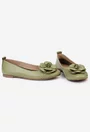 Balerini dama verzi din piele cu ornament floare