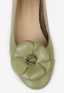 Balerini dama verzi din piele cu ornament floare