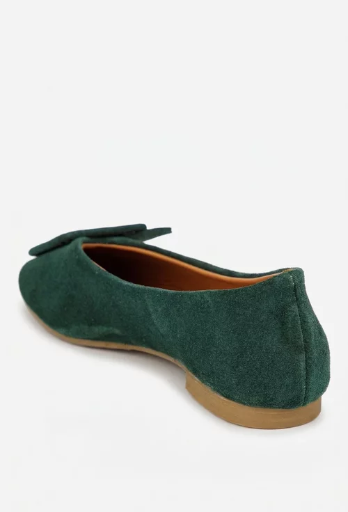 Balerini dama verzi din piele intoarsa cu ornament