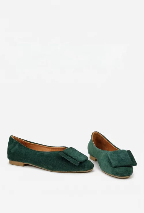 Balerini dama verzi din piele intoarsa cu ornament