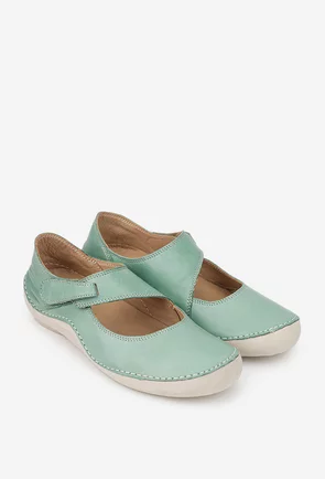 Balerini dama verzi din piele naturala cu bareta