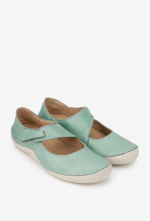 Balerini dama verzi din piele naturala cu bareta