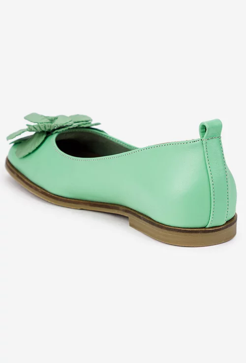Balerini dama verzi din piele naturala cu ornament floare