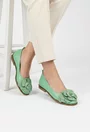 Balerini dama verzi din piele naturala cu ornament floare
