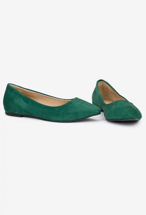 Balerini dama verzi din piele naturala intoarsa