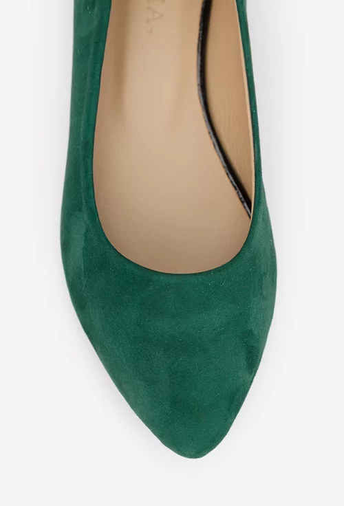 Balerini dama verzi din piele naturala intoarsa