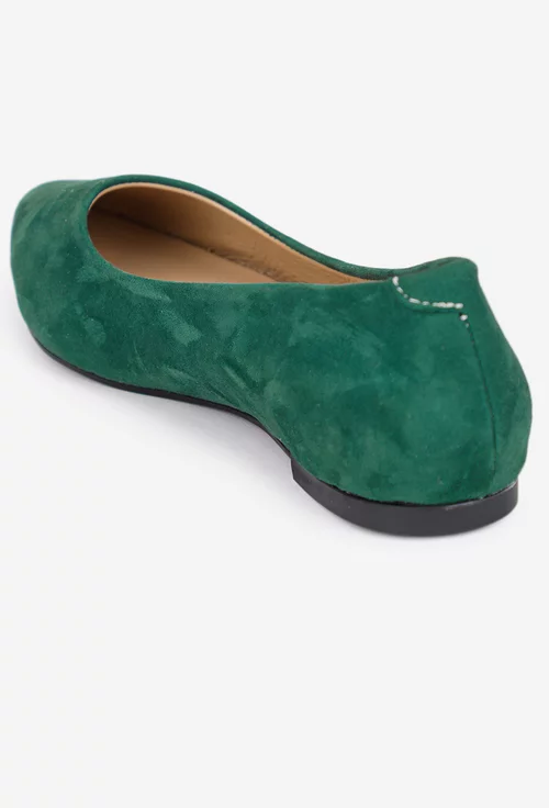 Balerini dama verzi din piele naturala intoarsa