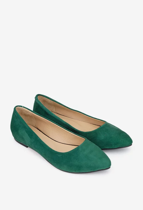 Balerini dama verzi din piele naturala intoarsa