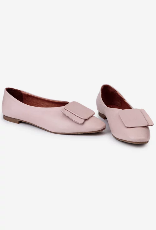 Balerini roz pudra din piele naturala cu ornament