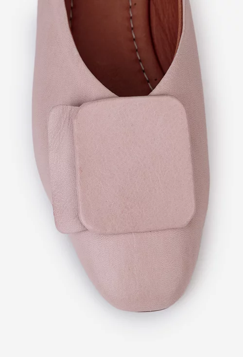 Balerini roz pudra din piele naturala cu ornament